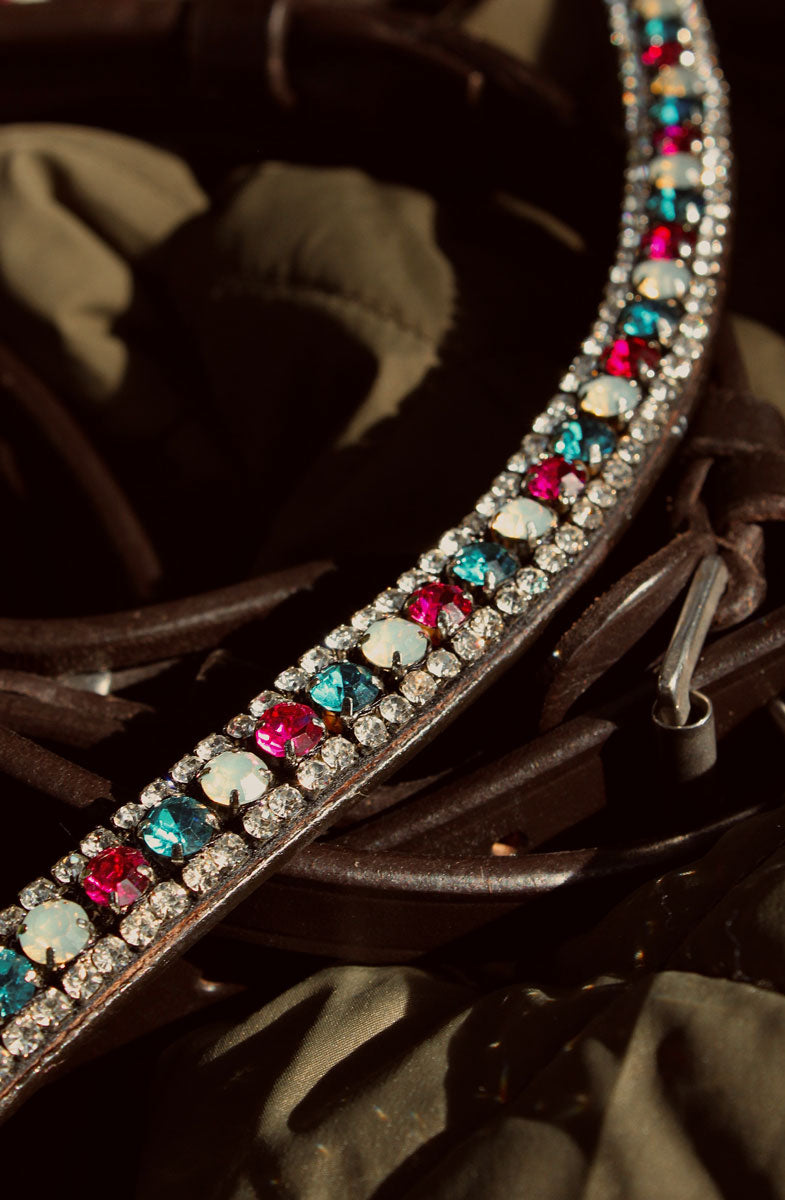 Turquoise Pink Bubs Browband in Black or Brown Leather