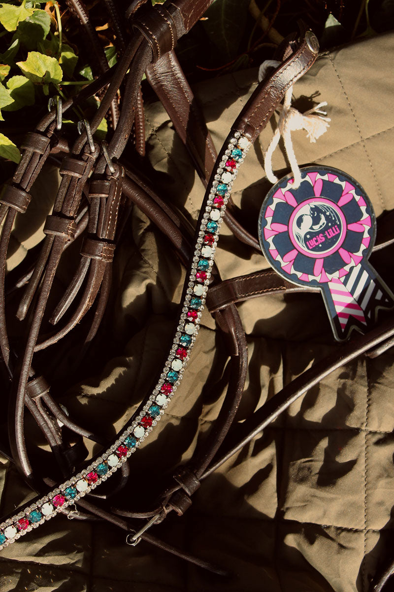 Turquoise Pink Bubs Browband in Black or Brown Leather