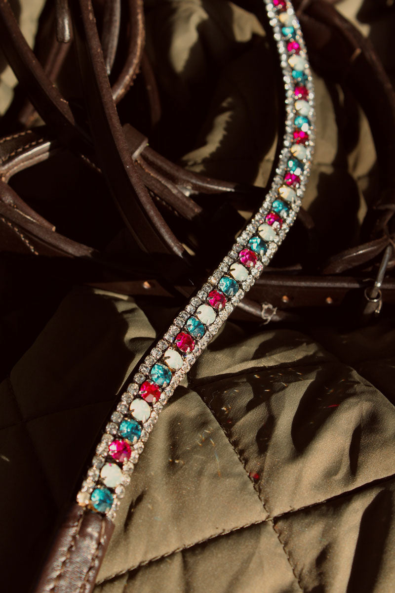 Turquoise Pink Bubs Browband in Black or Brown Leather